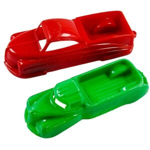Vintage Ideal Red & Thomas Green T-140 Hard Plastic Toy Pickup Trucks USA Pair